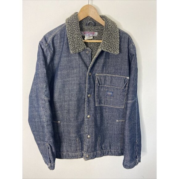 Vintage Silver Jeans Denim Sherpa Lined Jacket Men L Made in Cananda - Picture 1 of 9